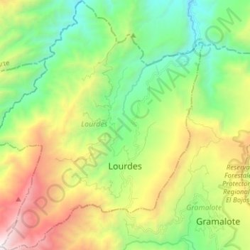 Topografische Karte Lourdes, Höhe, Relief