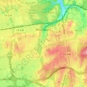 Topografische Karte Woodbury, Höhe, Relief