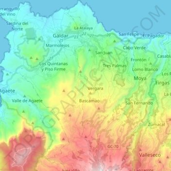 Topografische Karte Santa María de Guía de Gran Canaria, Höhe, Relief