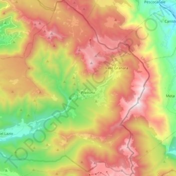 Topografische Karte Filettino, Höhe, Relief