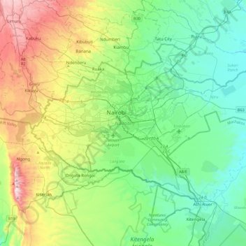 Topografische Karte Nairobi, Höhe, Relief