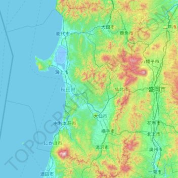 Topografische Karte Tōhoku, Höhe, Relief