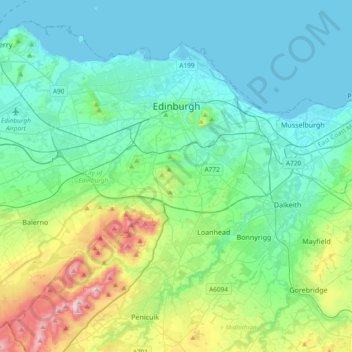 Topografische Karte Edimburgo, Höhe, Relief