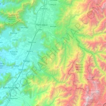 Topografische Karte Machalí, Höhe, Relief