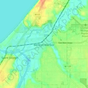 Topografische Karte Benton Harbor, Höhe, Relief