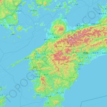 Topografische Karte Präfektur Ehime, Höhe, Relief