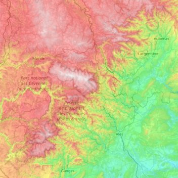 Topografische Karte Cevennen, Höhe, Relief