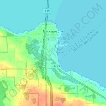 Topografische Karte Mackinaw City, Höhe, Relief