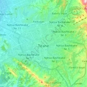 Topografische Karte Tirana, Höhe, Relief