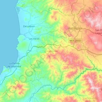 Topografische Karte Compostela, Höhe, Relief