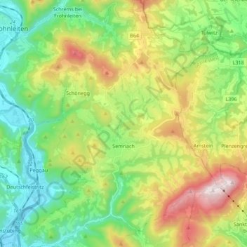 Topografische Karte Semriach, Höhe, Relief