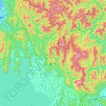 Topografische Karte Nagahama, Höhe, Relief