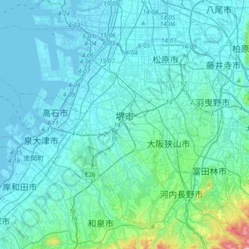 Topografische Karte Sakai, Höhe, Relief