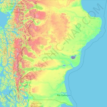 Topografische Karte Provinz Santa Cruz, Höhe, Relief
