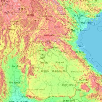Topografische Karte Laos, Höhe, Relief