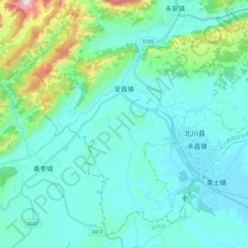 Topografische Karte 安昌镇, Höhe, Relief
