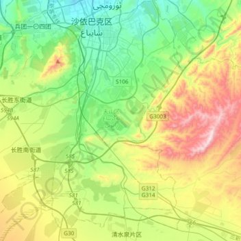 Topografische Karte Tianshan, Höhe, Relief