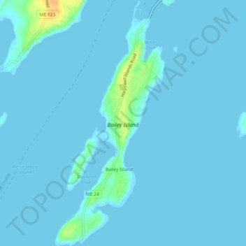 Topografische Karte Bailey Island, Höhe, Relief