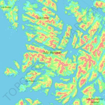 Topografische Karte Hanover Island, Höhe, Relief