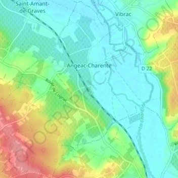 Topografische Karte Angeac-Charente, Höhe, Relief