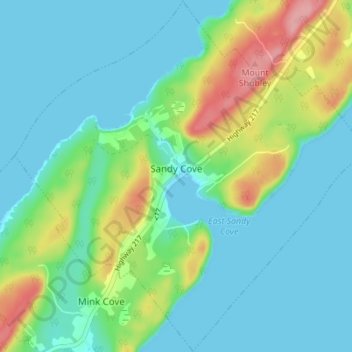 Topografische Karte Sandy Cove, Höhe, Relief