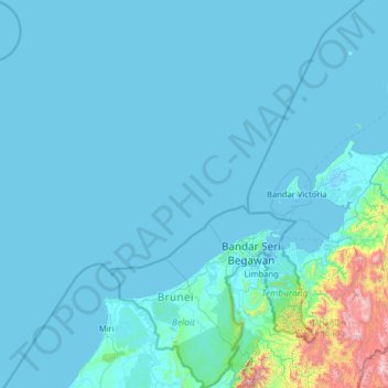 Topografische Karte Brunei, Höhe, Relief
