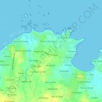 Topografische Karte Brignogan-Plages, Höhe, Relief