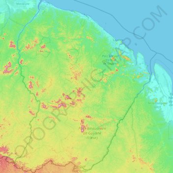 Topografische Karte Französisch-Guayana, Höhe, Relief