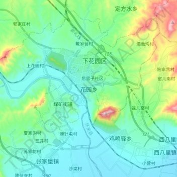 Topografische Karte 花园乡, Höhe, Relief