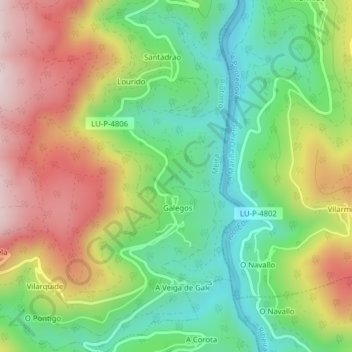 Topografische Karte Galegos, Höhe, Relief