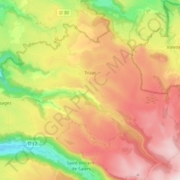 Topografische Karte Trizac, Höhe, Relief