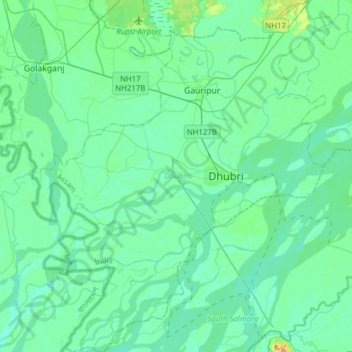 Topografische Karte Dhubri, Höhe, Relief
