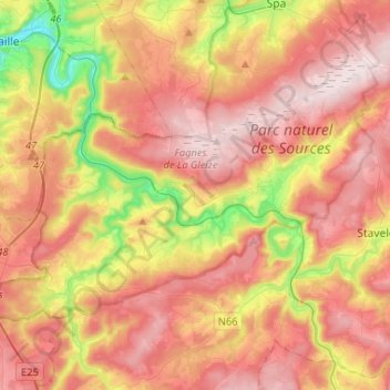 Topografische Karte Stoumont, Höhe, Relief