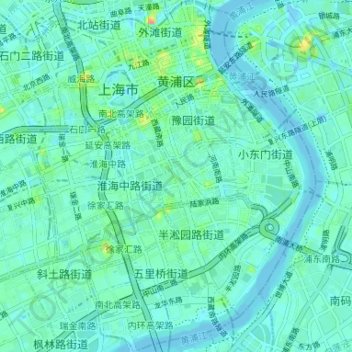 Topografische Karte 黄浦区, Höhe, Relief