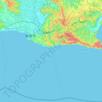 Topografische Karte Kushiro, Höhe, Relief