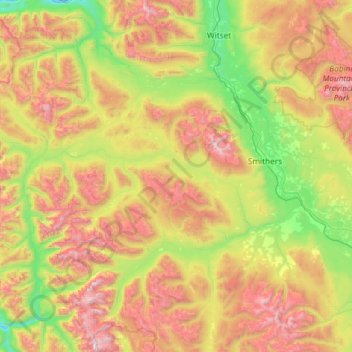 Topografische Karte Area A (Hudson Bay Mountain), Höhe, Relief