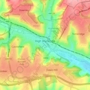 Topografische Karte High Wycombe, Höhe, Relief