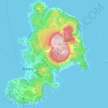 Topografische Karte 神津島, Höhe, Relief