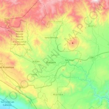 Topografische Karte Quesada, Höhe, Relief