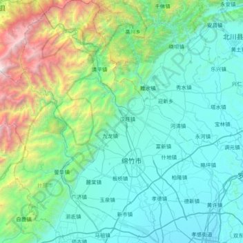 Topografische Karte 绵竹市, Höhe, Relief