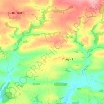 Topografische Karte Poughill, Höhe, Relief