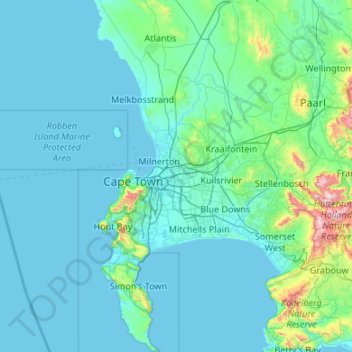 Topografische Karte City of Cape Town, Höhe, Relief
