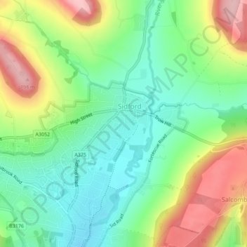 Topografische Karte Sidford, Höhe, Relief