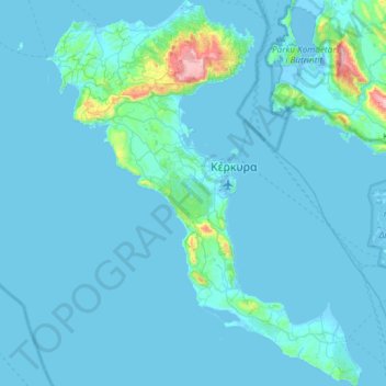 Topografische Karte Korfu, Höhe, Relief