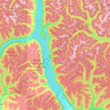 Topografische Karte Area A (Wynndel/Crawford Bay/Riondel), Höhe, Relief