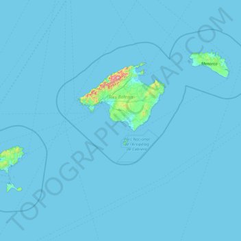 Topografische Karte Islas Baleares, Höhe, Relief