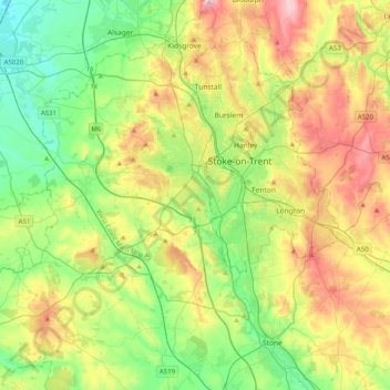 Topografische Karte Newcastle-under-Lyme, Höhe, Relief