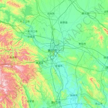 Topografische Karte Xiangyang, Höhe, Relief