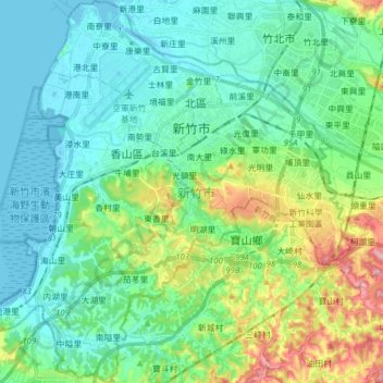 Topografische Karte 新竹市, Höhe, Relief