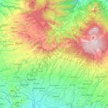 Topografische Karte Cantón Sarchí, Höhe, Relief